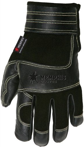 MCR Safety 925M Memphis Multi-Task Style Black Sewn Gloves with Kevlar and Black Grain Cow Palm, Yellow, Medium, 1-Pair