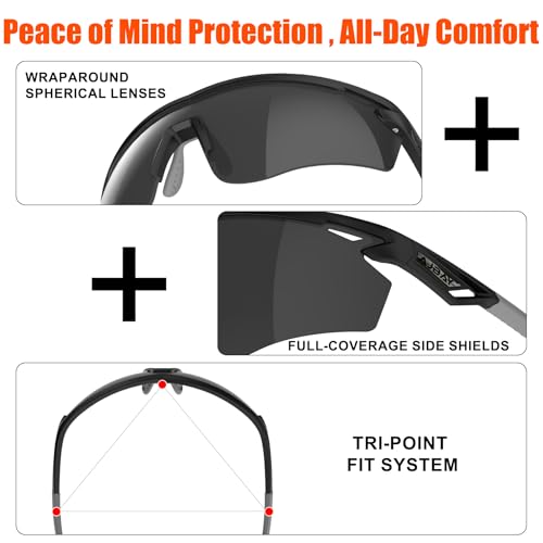 Polarized Sports Sunglasses for Men Women,Wrap Around Sun Glasses for Running Cycling Baseball Fishing Golf Hiking - color: Black