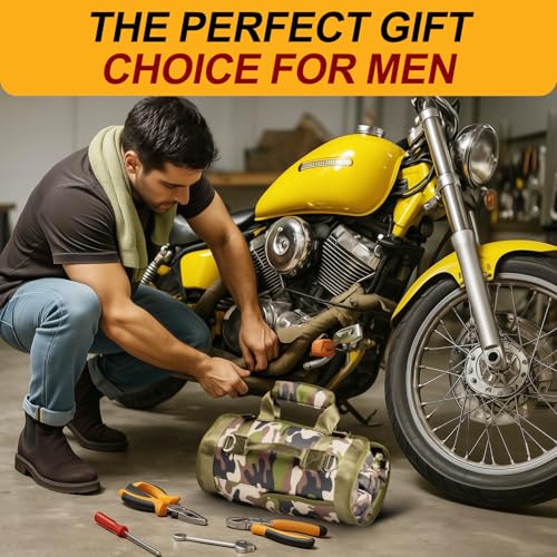 Tool Bag, Heavy Duty Tool Organizer, Portable Tool Pouch for Men, 6 Detachable Pouches, Foldable Carrying Tool Storage, Mechanic & Electrician Dad Birthday Gifts, Camo-Green - style: Detachable