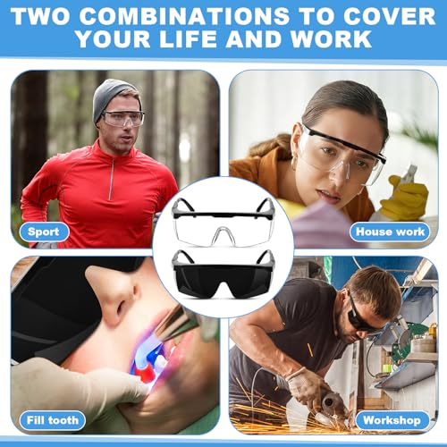 Treela 50 Pcs Safety Goggles Bulk Anti-Fog Glasses with Adjustable Temples and Wraparound Lenses Scratch Resistant Safety - color: Clear and Black