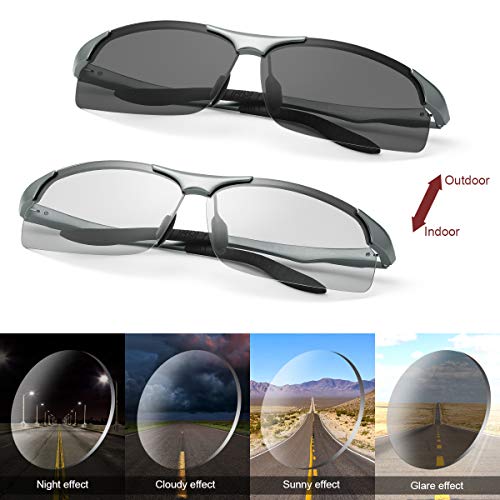 YIMI Men Photochromic Polarized Sports Sunglasses Cycling Fishing Driving Glasses UV Protection Eyeglasses Anti Glare Eyewear - color: 8003 Gun Color