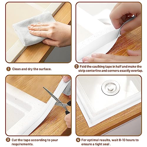 Caulk Tape Waterproof Self Adhesive, 3 Rolls Toilet Caulk Sealing Strip, Bathtub Caulking Sealant Tape for Kitchen, Bathroom, Countertop, Sink, Floor Wall Edge Protector(1.5" x 10.5Ft) - style: 3Pcs-White