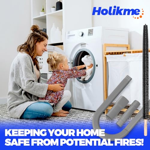 Holikme 2 Pieces Dryer Vent Cleaner Kit, Dryer Lint Vacuum Attachment and Flexible Dryer Lint Brush, Dryer Vent Vacuum Hose Attachment,Grey - color: Gray