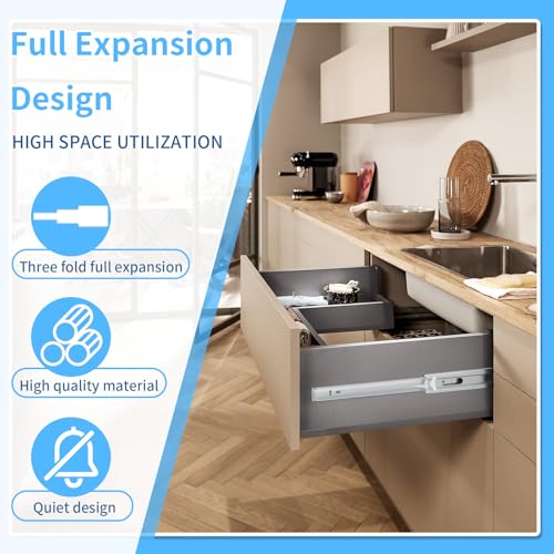 Soft Close Stainless Steel Drawer Slides 1 Pair Full Extension 10 12 14 16 18 20 22 24 inch Side Mount Dresser Cabinet Replacement Ball Bearing Rails Runner 100LB - size: 14 Inch, style: Stainless soft close-1 pair