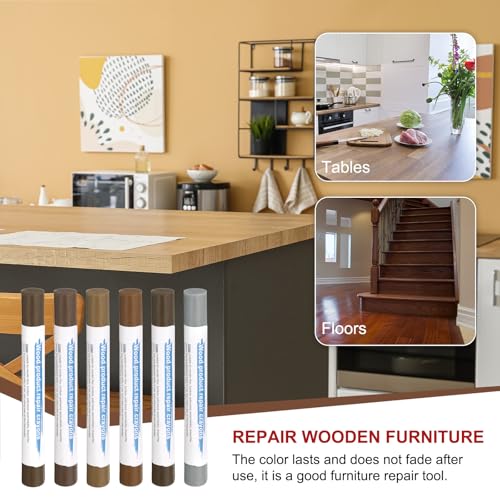 HARFINGTON Wood Filler Sticks 6 Colors Wooden Wax Touch Up Furniture Repair Crayons for New Walnut, Light Brown Gray, English Gray, Eucalyptus Gray, Original Wood, Oak - color: Modern Gray Series