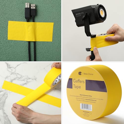 Bates- Yellow Gaffers Tape 2 Inch x 23 Yards, Yellow Gaffer Tape 2 inch, Polyethylene-Coated Cloth, Non-Reflective, No Residue - color: Yellow, size: 2 Inch x 23 Yards