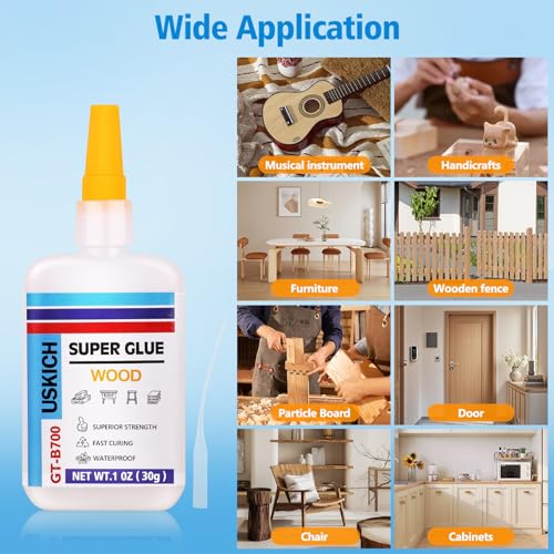 Super Glue for Woodwork with Anti Clog Cap. 6 x 1 fl oz,CA Glue - Clear Adhesive Cyanoacrylate Glue for Furniture, Garden, Crafts, DIY, Metal to Wood, Quick Dry - style: Wood-Glue