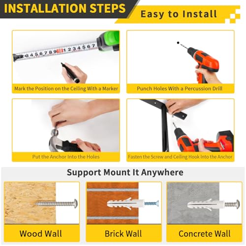 Overhead Garage Storage Rack 4 Pack with 4 Hooks, 66Lbs & 45Lbs Capacity, Heavy-Duty 444Lbs Total Garage Ceiling Storage System