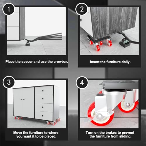 Furniture Dolly Set 5 Wheels Heavy Duty, Furniture Movers with Silent Rubber Wheels, 360° Rotation with Brake, 1400Lbs Load Capacity, Furniture Lifter for Easy Moving Large Furniture. - color: Red, size: 5.3x5.3 IN