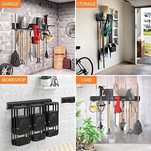 Garage Tool Organizer Wall Mount, Yard Garden Tool Organizer, Adjustable Tool Storage Rack with 4 Heavy Duty Steel Hooks, Max Load 200lbs Garage Organization, Black - size: 32 Inch 1.0