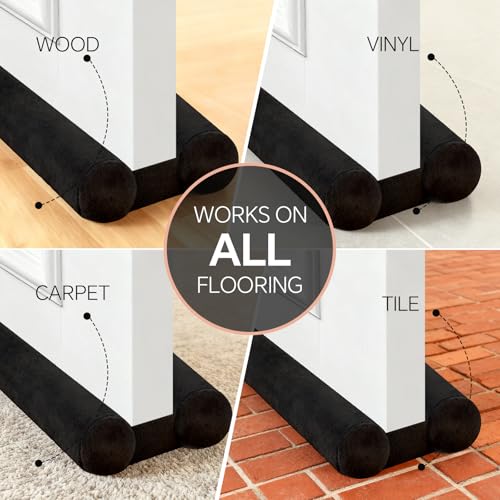 Superior Velvet Under Door Draft Stopper, 30'' to 36'' Adjustable Door Gap Filler, Double-Sided Windproof Seal, Easy-Install, Blocks Noise, Cold, Light, Dust & More