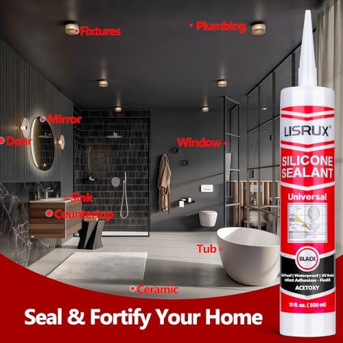 LISRUX Advanced Black Silicone Caulk for Kitchen & Bathroom,10 fl oz Cartridge,12 Pack, Cartridge,100% Waterproof RTV Silicone Sealant,Stronger Adhesion,Shrink & Crack Proof - size: 12P, style: Black