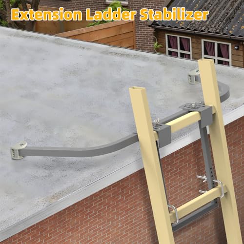 Ladder Stabilizer,Heavy Duty Steel Extension Ladder Stabilizer for Roof Gutter and Wall with Anti-Slip Rubber Feet,Ladder Standoff with Wing Span/Wall Extension Accessory(Silver Gray) - color: Silver Gray Pro