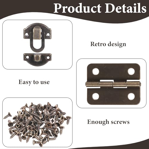Antique Bronze Hinges & Latches Kit for Wooden Box, Retro Zinc Alloy Hardware for Jewelry Box, Decorative Small Cabinet with Matching Screws for Craft Projects
