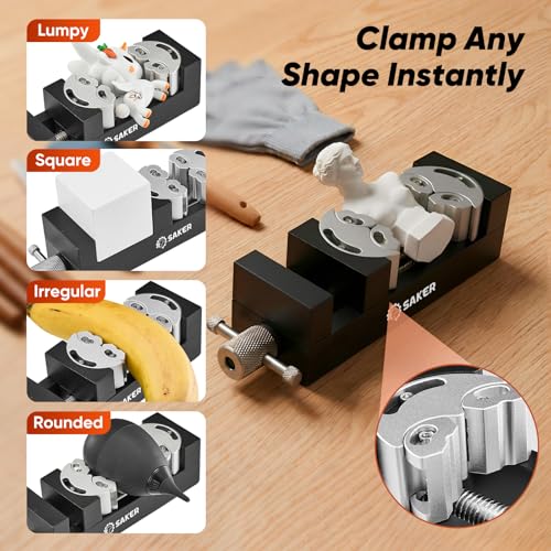 Saker Fractal Vise-Mini Vise Clamp- Bench Vise/Drill Press Vise, Self-Adjusting Aerospace-grade Aluminum Alloy&Heavy-Duty CNC Machined for Jewelry Making, DIY, Woodworking, and Repair - color: Black