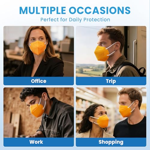 akgk KN95 Face Mask 50 PCS, Breathable Protection Masks, 5-Ply KN95 Masks, Cup Dust Safety Masks - color: Tangerine