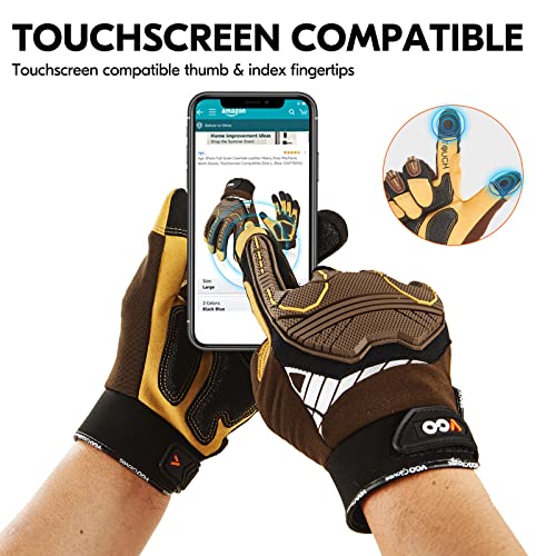 Vgo... 1-Pair Heavy Duty Synthetic Leather Work Gloves, Impact Protection Mechanic Gloves, Rigger Gloves, Vibration Reduction, Touchscreen Capable (Size M, Brown, SL8849) - color: Brown-regular, size: Medium (1 Pair)