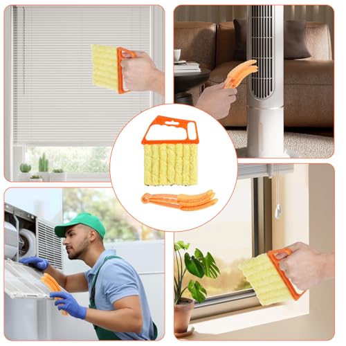 4Pcs Window Venetian Blind Cleaner Duster Tool,Feather Blind Duster for Cleaning,Washable 7 Finger Dusters Brush Dusting Cleaner Tool for Window Shutters Air Conditioner Vinyl Wood Blinds + 4 Cover - color: 4pcs - Orange