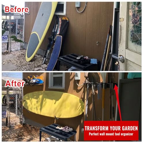 Aking Ace Garage Tool Organizer Wall Mount - Garden Tool Organizer Heavy Duty 48" Storage Rack with 6 Adjustable Hooks, Holds 350lbs, Yard Tool Hanger for Shed Organization - size: 3 Rail 6 Double Hooks