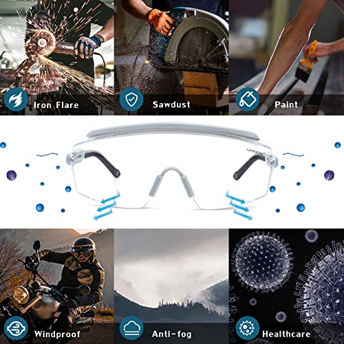 UKNOW Safety Goggles Over Glasses, Safety Glasses Anti Fog Wraparound Eye Protection, Protective Eyewear ANSI Z87.1 - color: Gray