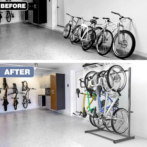 WALMANN Freestanding Bike Stand for Garage, 5 Bikes Vertical Bike Storage Stand Heavy Duty Bike Floor Stand, Holds Up to 70 lbs/Hook - style: Bike stand for 5 bikes