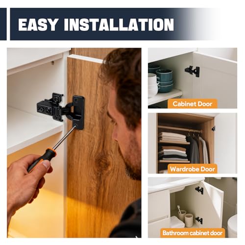 Mousike 100 Pack (50 Pair) Soft Close Cabinet Hinges, 1/2 Overlay Soft Close Hinges for Kitchen Cabinet, Stainless Steel, Built-in Damper, 100 Degree Opening Angle, 6 Way Adjustment - color: Black, size: 100 Pack
