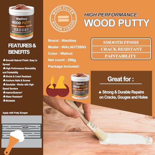 Wadities Walnut Wood Filler, Walnut Wood Putty, Paintable Stainable Wood Repair Putty, 9.87 Ounce Wood Furniture Repair kit, Quickly Repair Wood Cracks and Holes on Wooden Floor Furniture (Walnut) - color: Walnut