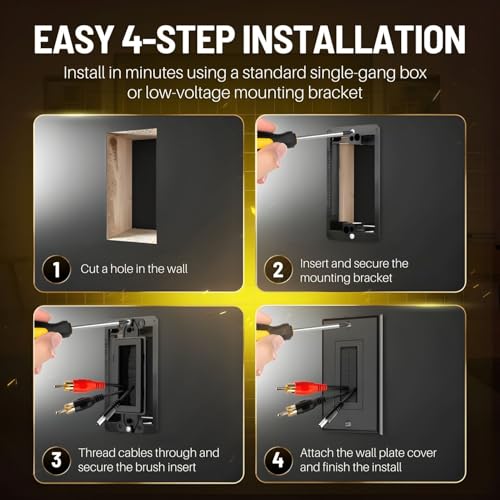 TNP Brush Wall Plate with Mounting Bracket Kit (5 Pack) Single Gang Cable Entry Access Brush Bristles Style Strap Opening Port Insert Socket Wiring Plug Jack Face Cover Outlet Mount Panel (Black) - color: Black, size: 1 Gang (5 Pack)
