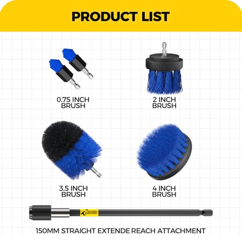 Holikme 6Pack Drill Brush Power Scrubber Cleaning Brush Extended Long Attachment Set All Purpose Drill Scrub Brushes Kit for Grout, Floor, Tub, Shower, Tile, Bathroom,Scrub Brush Blue - color: Blue