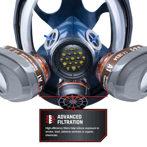 Parcil Distribution Full Face Respirator Mask - Air Purifying, Organic Vapor & Particulate - Industrial Use - CE Tested - color: Pt-101 Clear