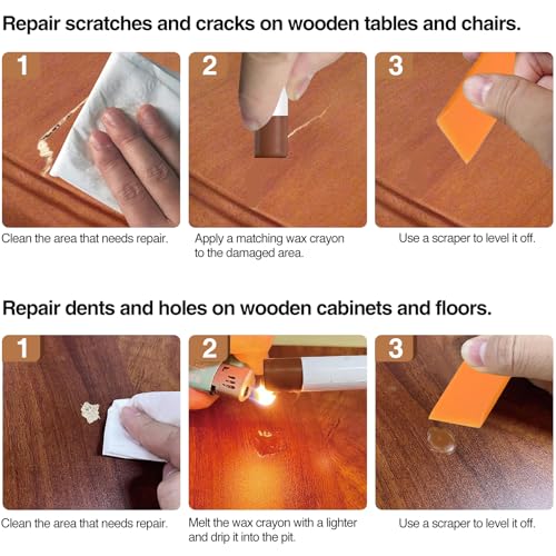 Wood Filler Sticks,12colors Wood Wax Crayons for Repairing Scratches, Scuffs, Cracks, and Nail Holes on Wood Furniture, Floors, Cabinets, Tables, and Doors