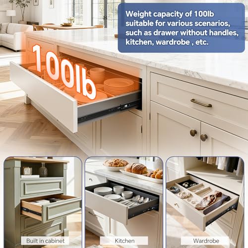 ToBeGreat Push to Open Soft Close Drawer Slides 12 Inch Side Mount Dresser Runner Black,2/3 Full Extension Ball Bearing 100 LB Kitchen Nightstand Glides Rails 1 Pair - color: Black(Push to Open & Soft Close)-1 pair, size: 12 Inch