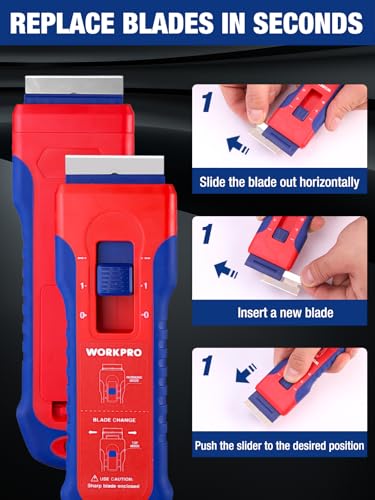 WORKPRO Retractable Razor Blade Scraper with 56 Blades, Built-in Storage Cleaning Scraper Tool for Paint Stickers Adhesive Glass Ceramic Wood