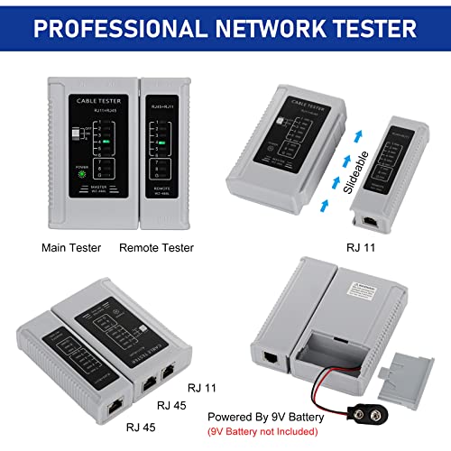 RJ45 Crimp Tool Kit Pass Thru Ethernet Crimper for Cat5e Cat6 Cat6a 8P8C Modular Connectors, All-in-One Cat6 Crimping Tool and Tester(9V Battery Not Included)