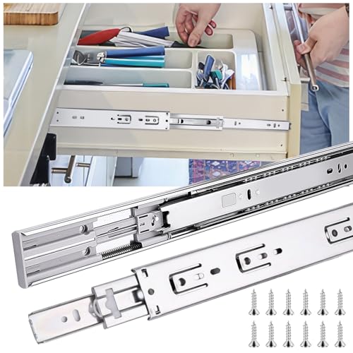 22 inch Drawer Slides 4 Pairs (8pcs) Soft Close 3 fold Full Extension Side Mount Cabinet Drawer Glides 22" Silver Cabinet Rails for Dresser, Cabinet, Kitchen 100 LB Capacity - size: 22inch-550mm