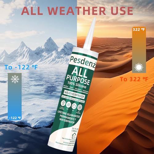 White Universal Silicone Caulk, 100% Silicone Sealant Outdoor Waterproof, Flexible Cartridge Adhesive Caulking for Aquarium RV Roof Window Door Kitchen Bathroom Bathtub Shower Seal, 10.1 Oz, 1 Pack