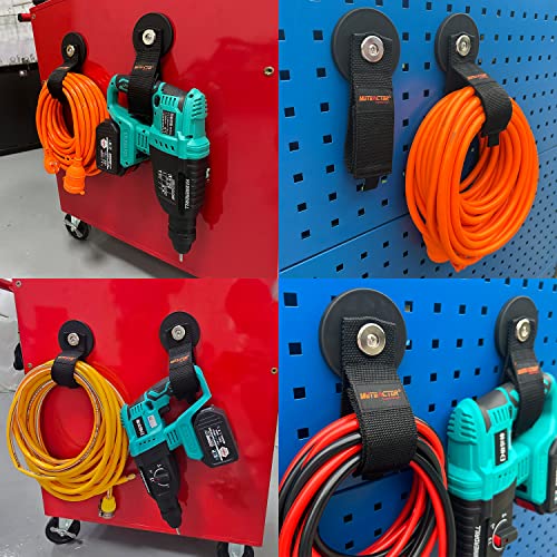 MUTUACTOR Magnetic Hooks,2packs Super Strong Magnets Hooks Heavy Duty for Hanging,Anti-Slip Rubber Coated Magnets Large Capability Cable for Garden Hoses Ropes Cordless Drills and RVs (Dia3.46'') - style: 3.46in Magnet-Strape 2PCS