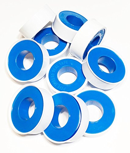 10 PK 1/2 X 260 Inch Plumber's PTFE White Pipe Thread Seal Teflon Tape For Iron, Stainless Steel, Copper, Brass, Glass Or Rubber Pipes