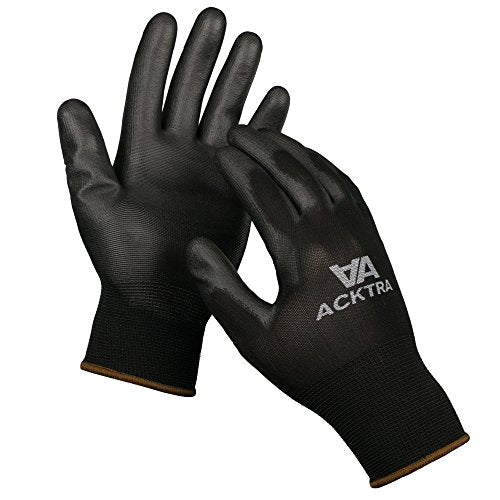 ACKTRA Ultra-Thin PU Safety WORK GLOVES 12 Pairs, WG002 Yellow/Black, X-Small - color: Yellow/Black, size: X-Small (Pack of 12)