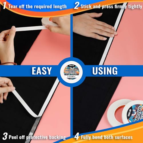 YONGJIN Double-Sided Fabric Tape (2 Rolls) - No Sewing or Ironing Required, Perfect for Quick Clothing Repairs, Fabric Bonding, Adhesive Cloth Tape for Hemming and DIY Crafts (2/5inch+1inch) - size: 2/5inch+1inch