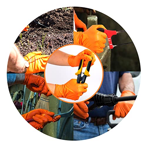 LOGO Orange Disposable Nitrile Gloves-7.5mil Grip Diamond Textured heavy duty automotive mechanic compostable (50pcs/box)