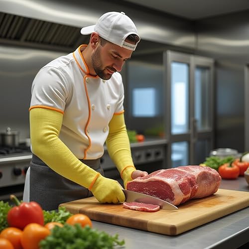 G & F PRODUCTS 100% Kevlar fiber by DuPont Cut Resistant Knit Sleeve, Sold by 6-piece pack - color: Cut Level 3 No Thum Slot 18 Inch