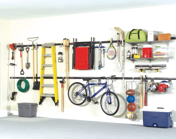 Rubbermaid 20-Piece FastTrack Garage Wall-Mounted Storage Kit 5 Rails and 15 Hooks for Home/House/Tool/Sports/Utility Purposes - size: 5 Rails, 15 Hooks