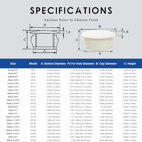 1-1/2 In/38 mm Plastic Hole Plugs, White Locking Snap in Locking Screw Hole Covers Flush Mount Round Panel Plugs, Tubing Post End Cap for Chair Table Furniture Cabinets, 10PCS - style: 38mm (1-1/2")