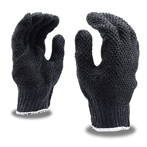 Cordova 3855GS Medium Weight Gloves, Gray, Poly/Cotton Machine Knit, 2-Side PVC Dots, Small, 12-Pack - size: Small
