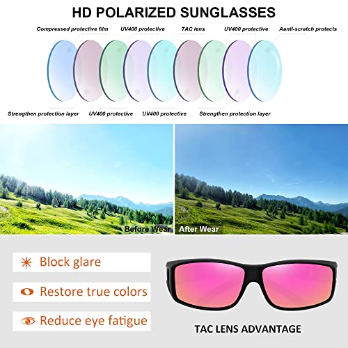 MEETSUN Fit Over Glasses Sunglasses for Men Women,Wrap Around Sunglasses Polarized UV400 Protection - color: (Z1)matte Black Frame-purple Mirror Lens