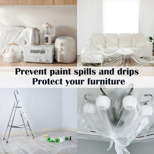 10 Pack 12 x 9 ft Painter’s Plastic Drop Cloth Painting Sheet-Light & Durable Dust Cover