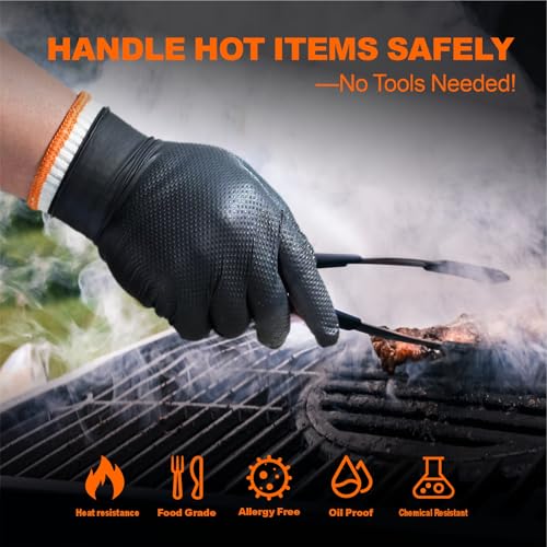ANBOSON BBQ Gloves for Cooking Baking Grilling, 100 Count Disposable Nitrile Gloves and 4 Count Cotton Glove Liners Washable (10mil Nitrile, X-Large) - size: X-Large, style: 10mil Nitrile