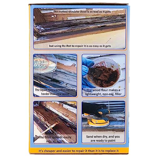 Re-Rot Epoxy Wood Repair Kit - Fix Dry Rot & Rotted Wood - Includes Wood Filler, Gloves, & Mixing Tools - Structural Wood Restoration - 48 oz