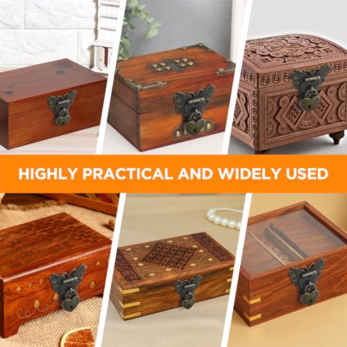 1 Set Retro Engraved Jewelry Box Hinges Hasp Catch Lock Set, Decorative Hardware Kit with Screws for DIY Wooden Case Furniture Cabinet Suitcase Decoration and Repairs (Antique Bronze)